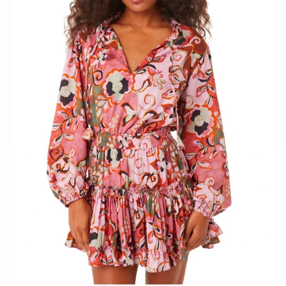 MISA Los Angeles Women's Lorena Resort Batik Split-Neck Mini Dress Size XS NWOT